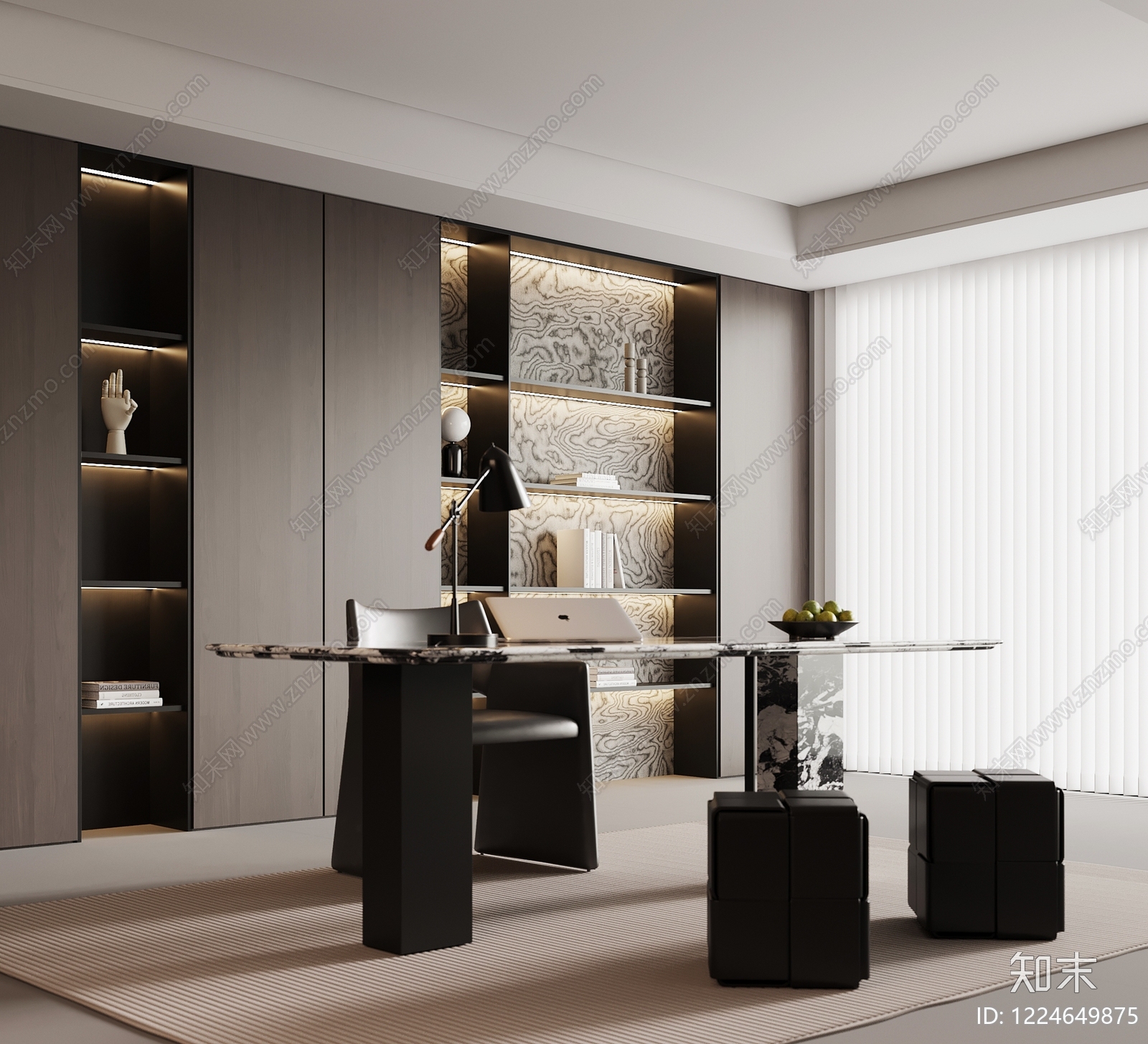 意式极简书房3D模型下载【ID:1224649875】