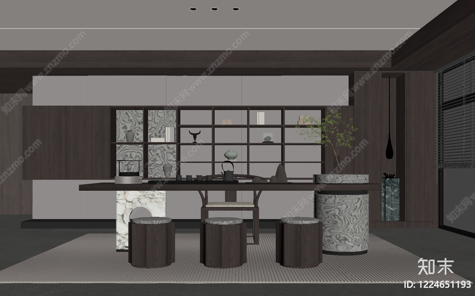 新中式茶室SU模型下载【ID:1224651193】