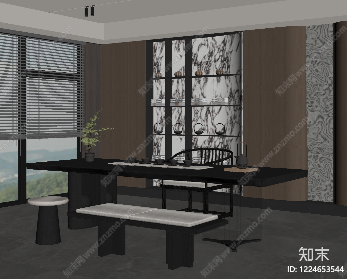 新中式茶室SU模型下载【ID:1224653544】
