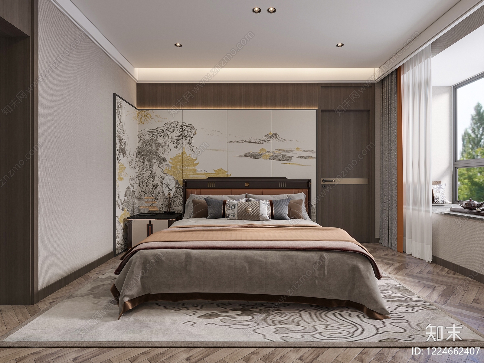 新中式主卧3D模型下载【ID:1224662407】