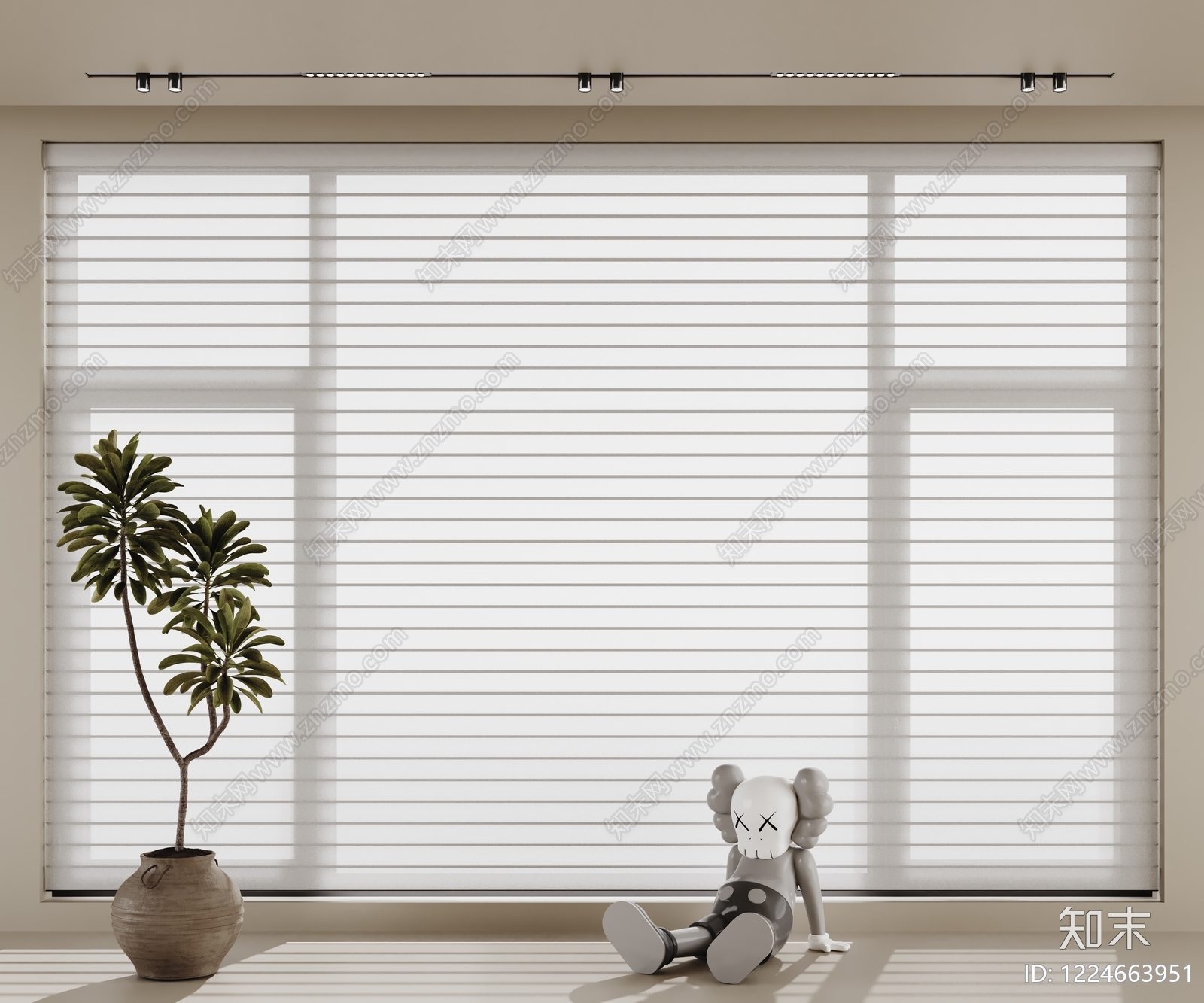 奶油风窗帘SU模型下载【ID:1224663951】