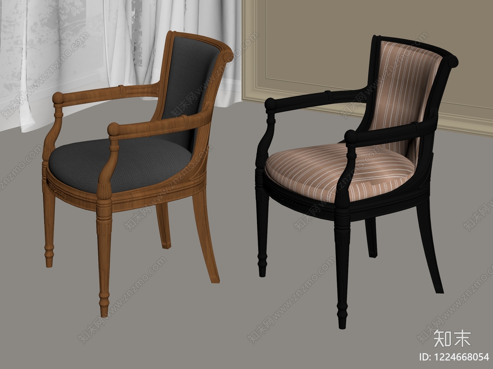 法式餐椅3D模型下载【ID:1224668054】