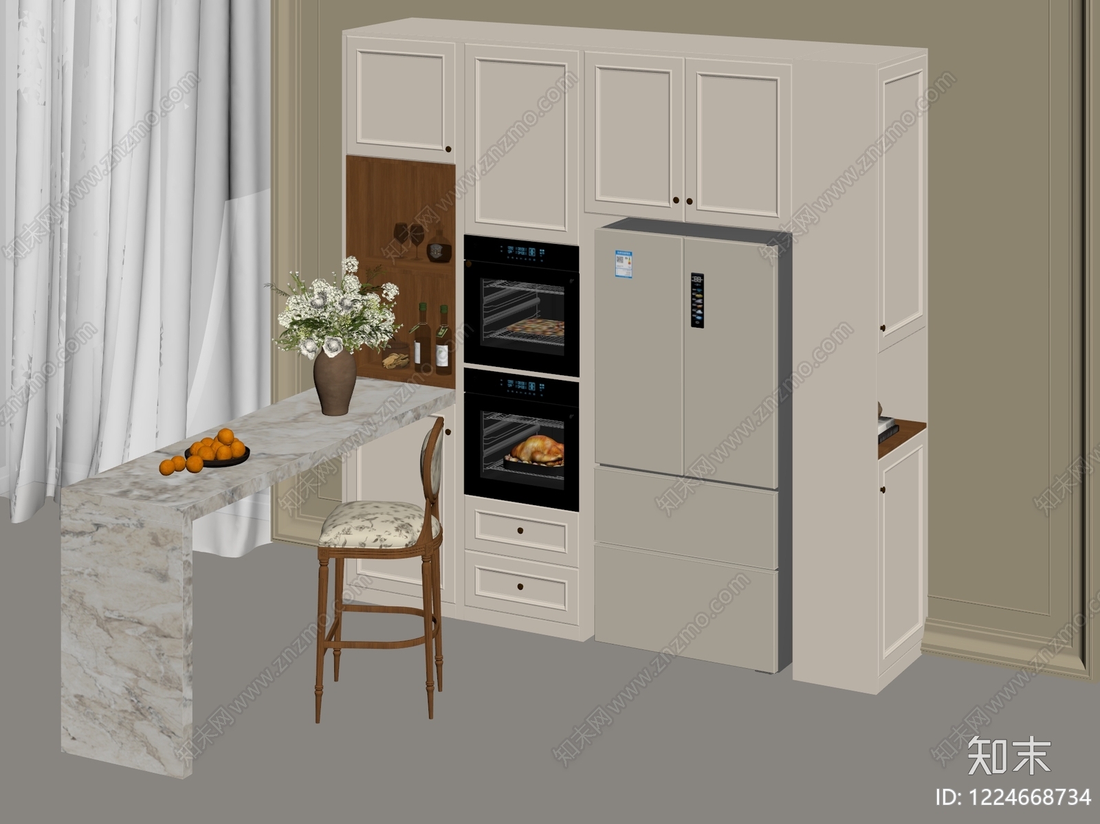 奶油风餐边柜3D模型下载【ID:1224668734】