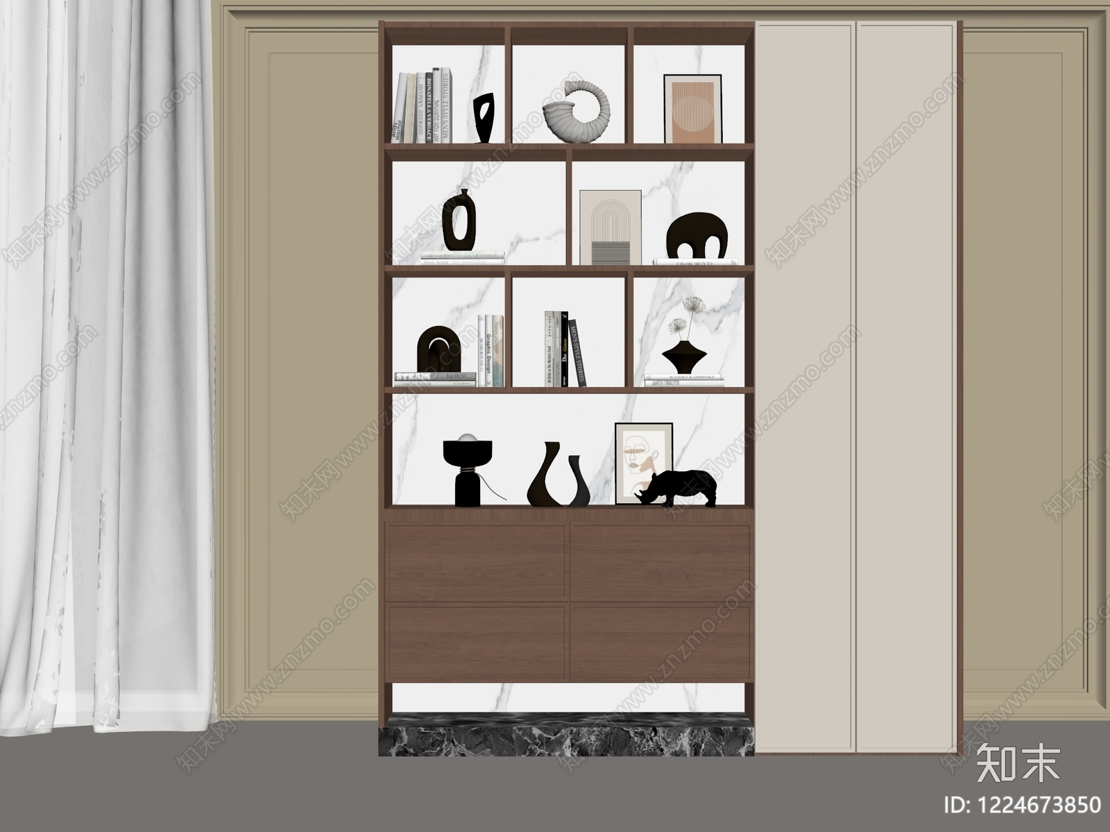 现代简约书柜3D模型下载【ID:1224673850】