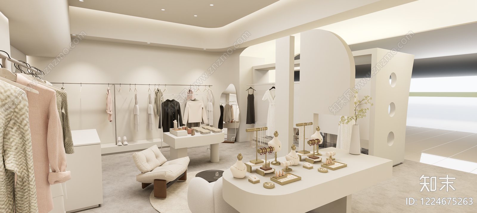 奶油风服装店SU模型下载【ID:1224675263】