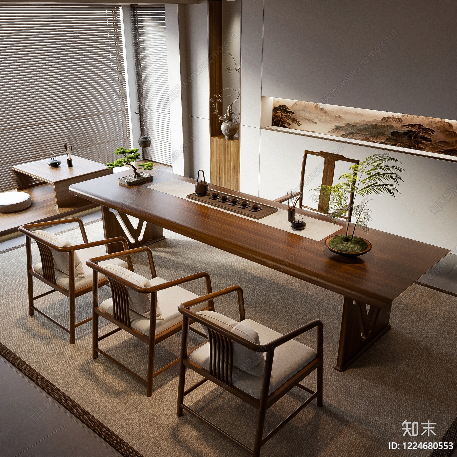 新中式茶桌椅3D模型下载【ID:1224680553】