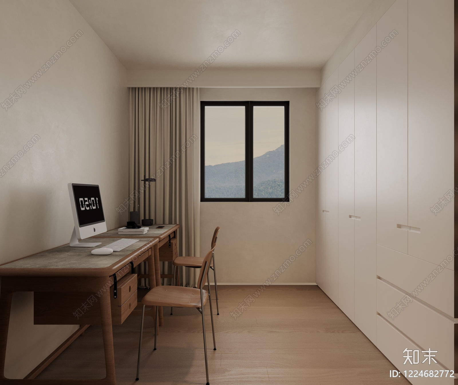 原木风家居卧室3D模型下载【ID:1224682772】