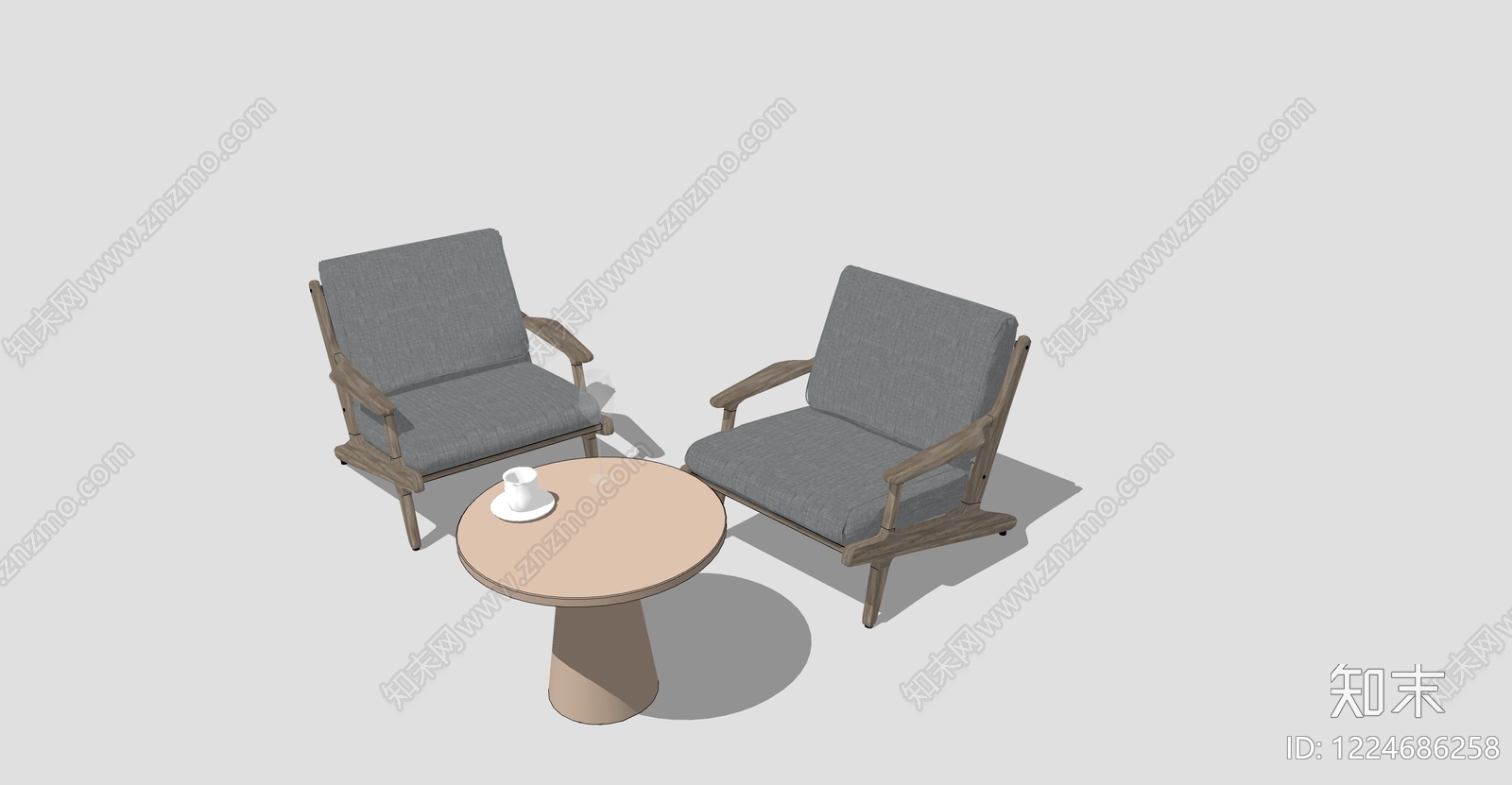 原木风休闲桌椅SU模型下载【ID:1224686258】