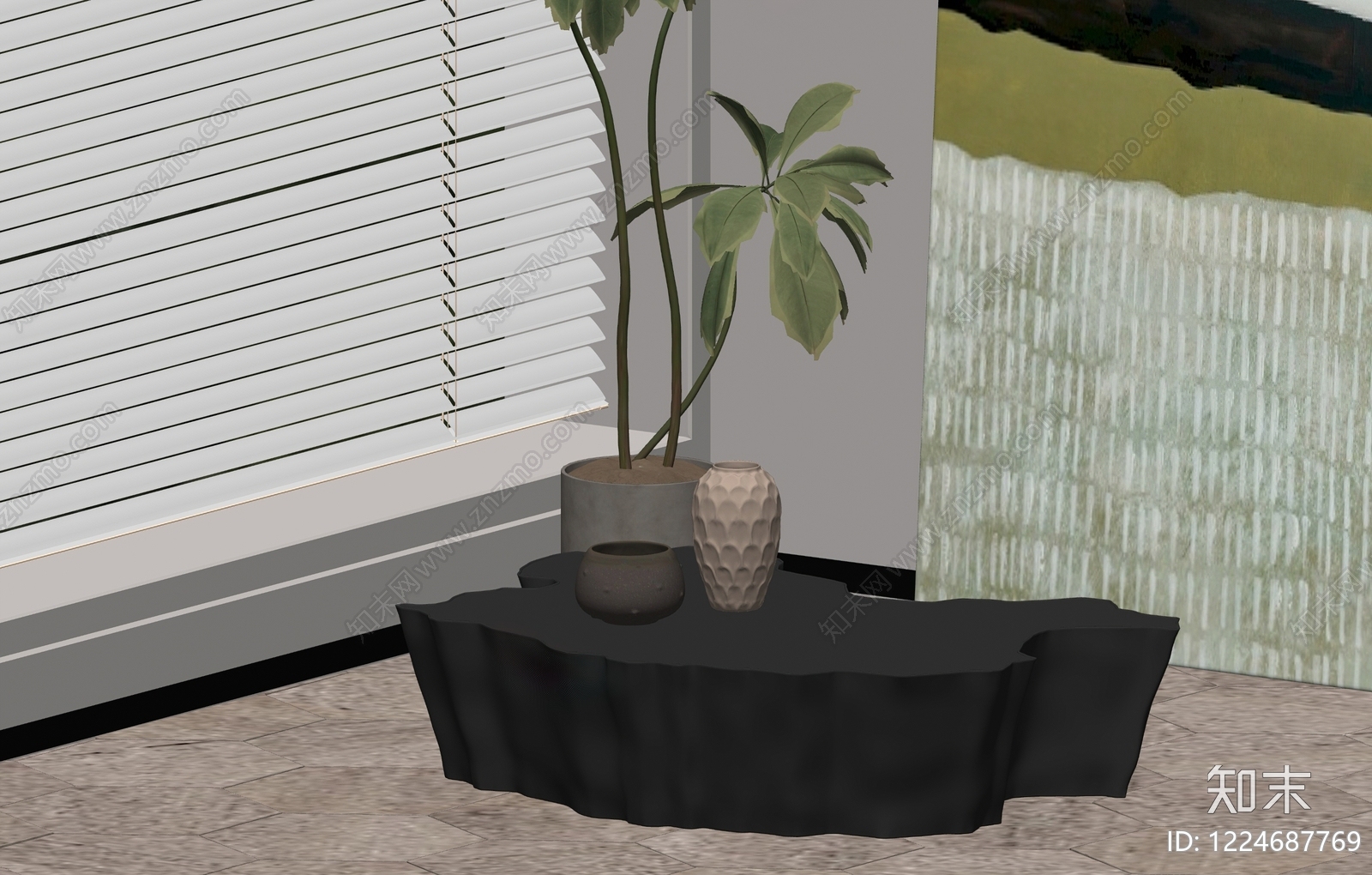 侘寂茶几SU模型下载【ID:1224687769】