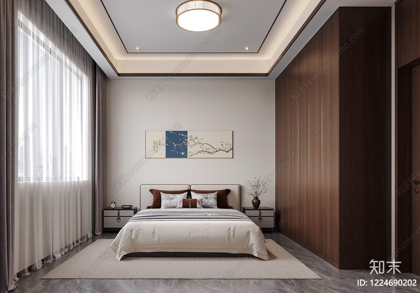 新中式家居卧室3D模型下载【ID:1224690202】
