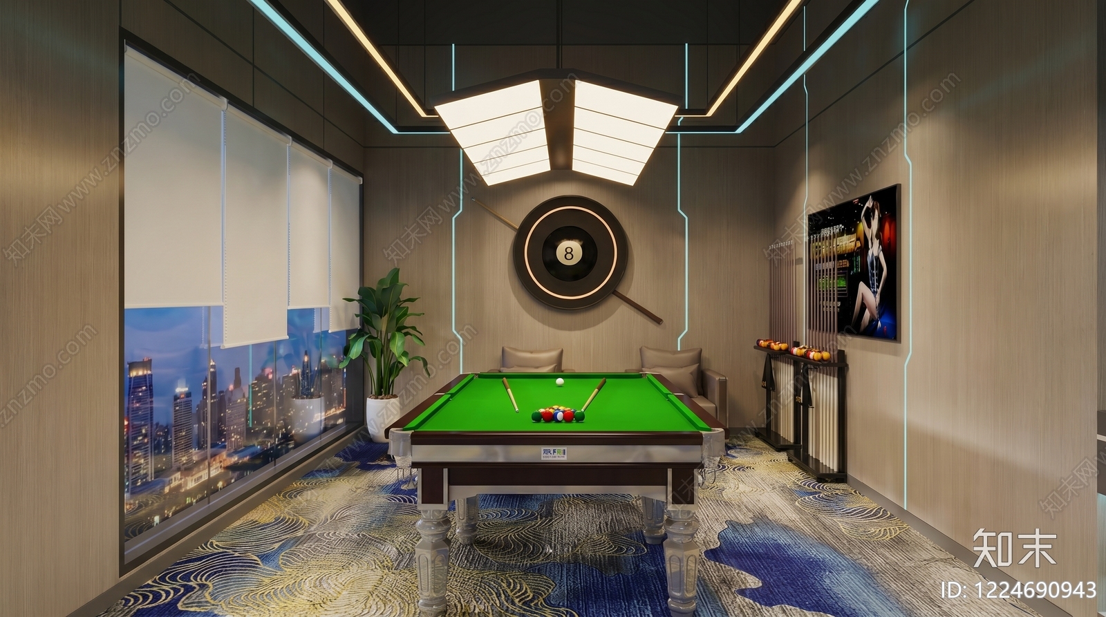 现代台球室3D模型下载【ID:1224690943】