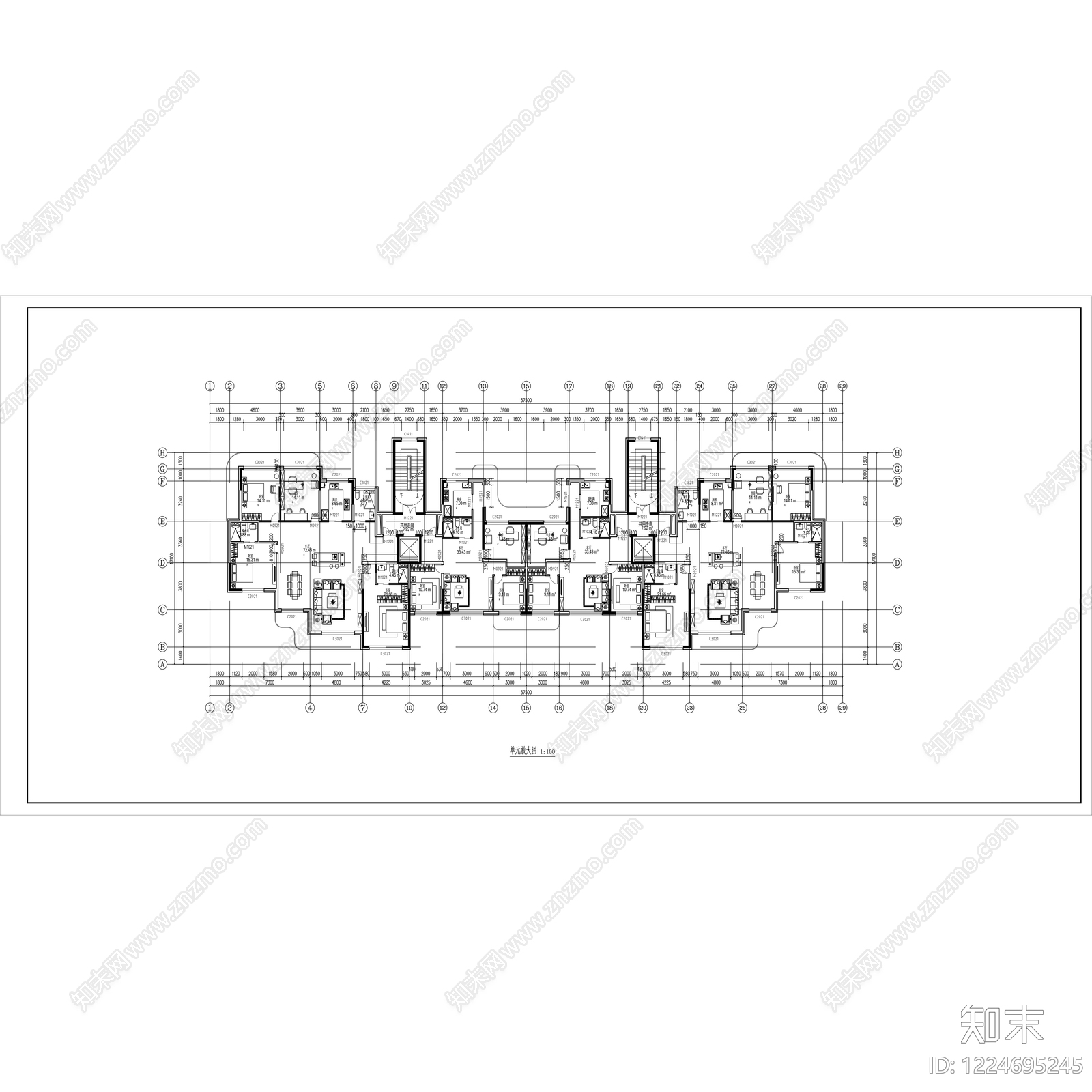住宅楼建筑cad施工图下载【ID:1224695245】