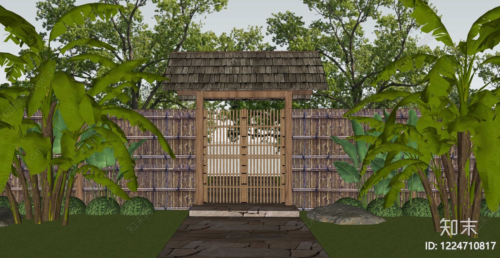 传统园林入口大门SU模型下载【ID:1224710817】