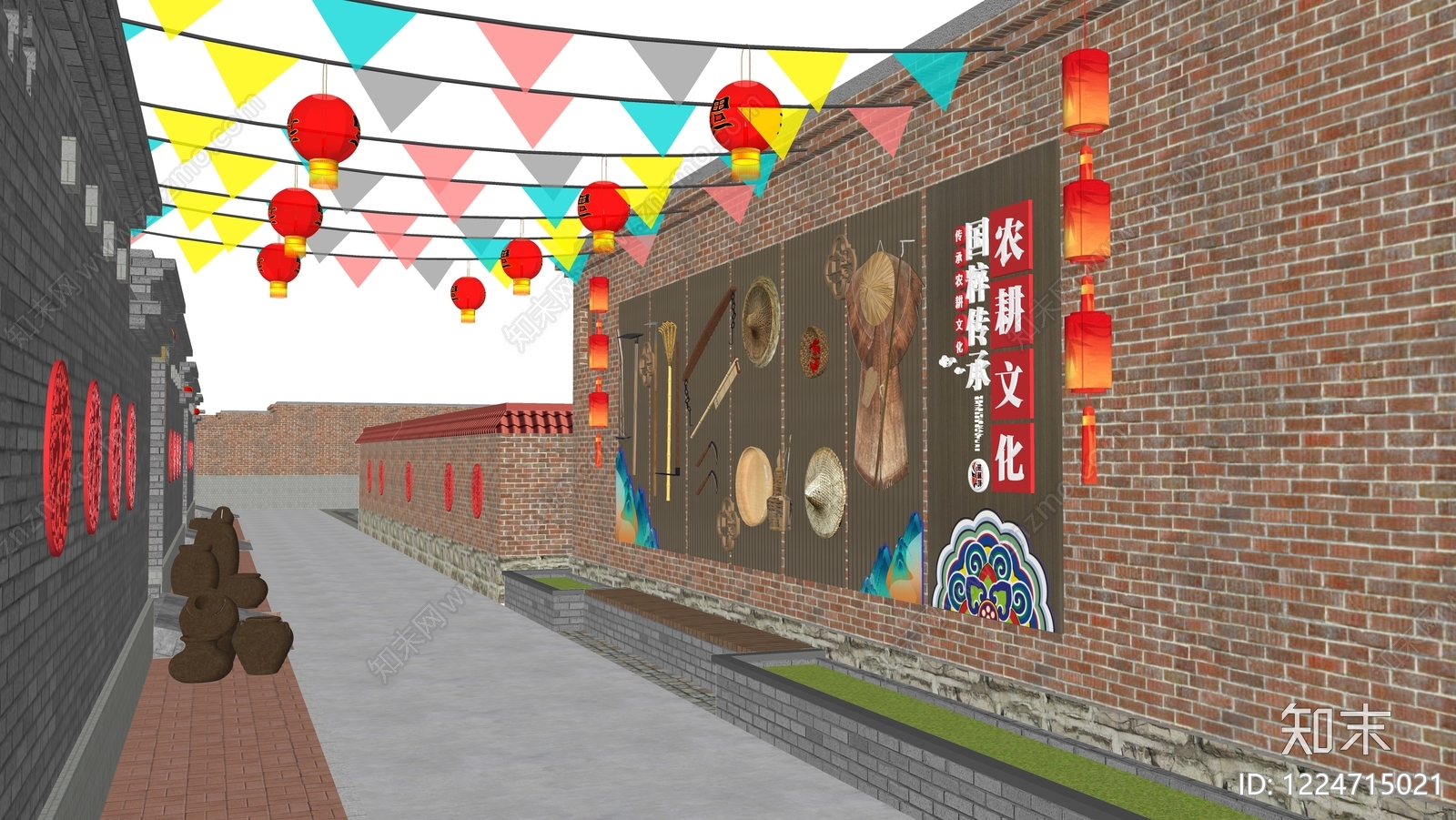 中式景墙SU模型下载【ID:1224715021】