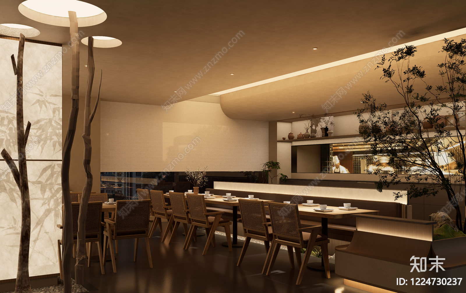 新中式中餐厅SU模型下载【ID:1224730237】