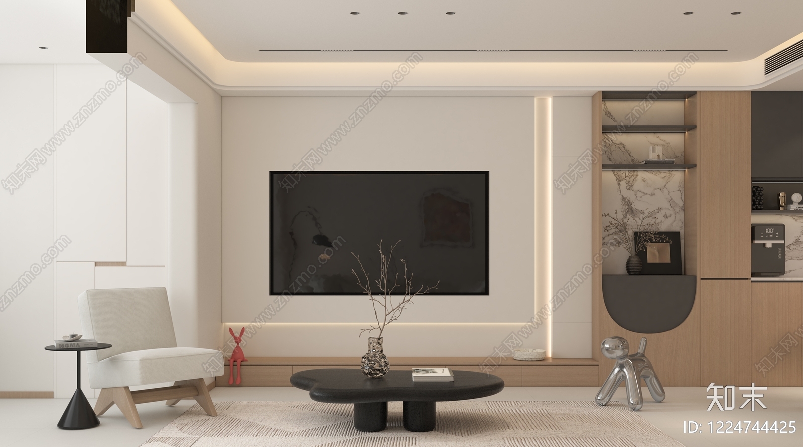 奶油风家居客厅3D模型下载【ID:1224744425】