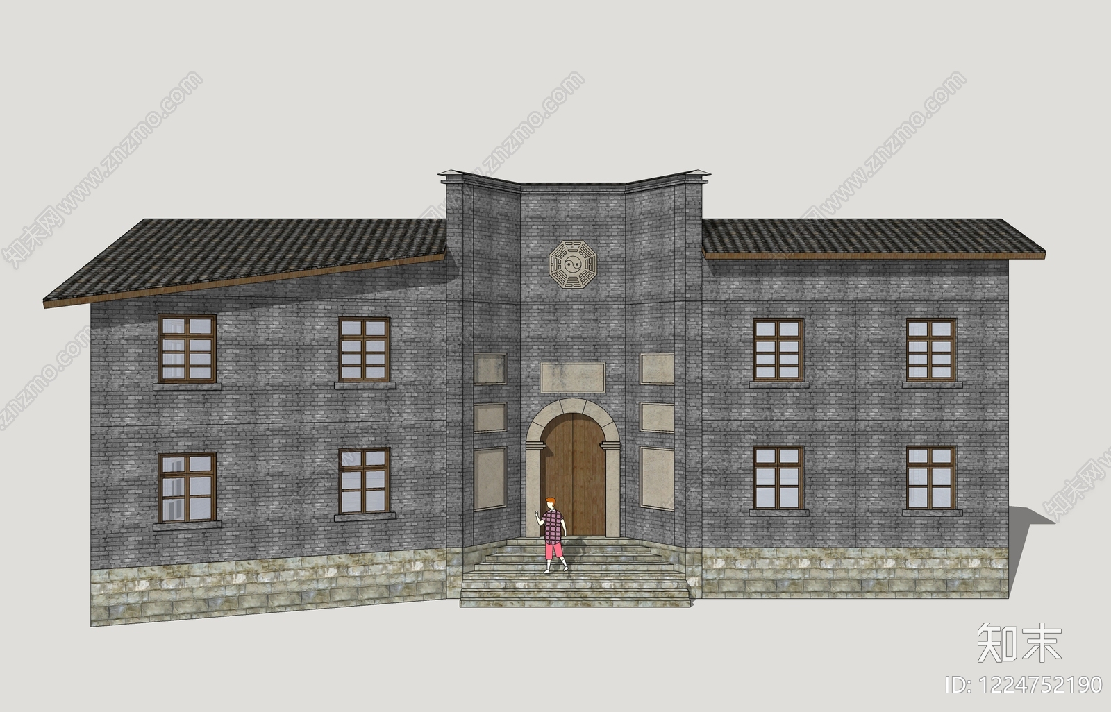 中式古建风格建筑SU模型下载【ID:1224752190】