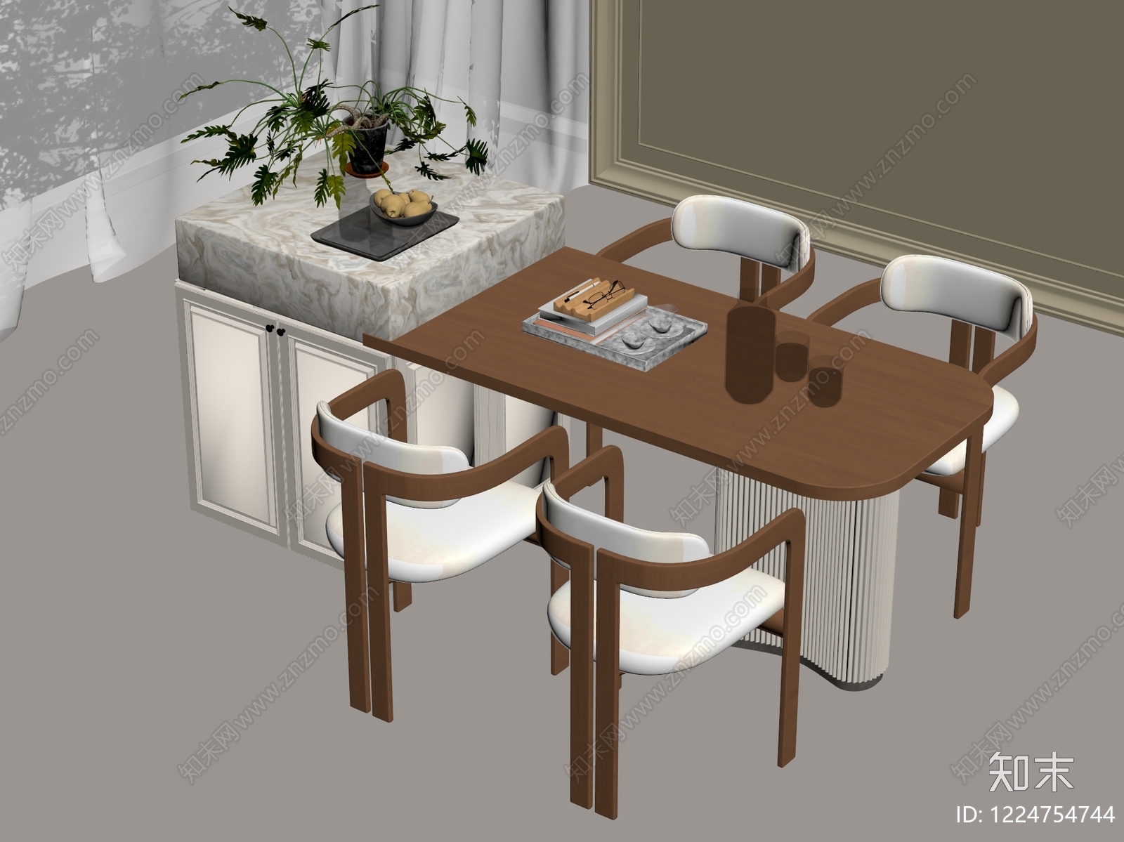 奶油风餐桌椅3D模型下载【ID:1224754744】