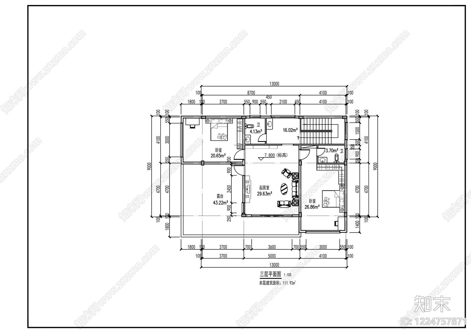 别墅建筑cad施工图下载【ID:1224757871】