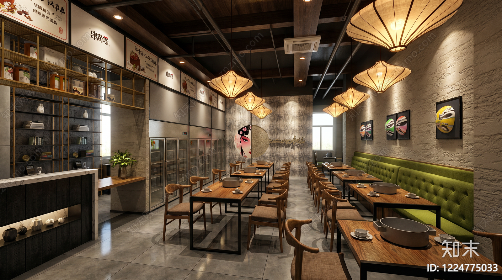 新中式中餐厅SU模型下载【ID:1224775033】