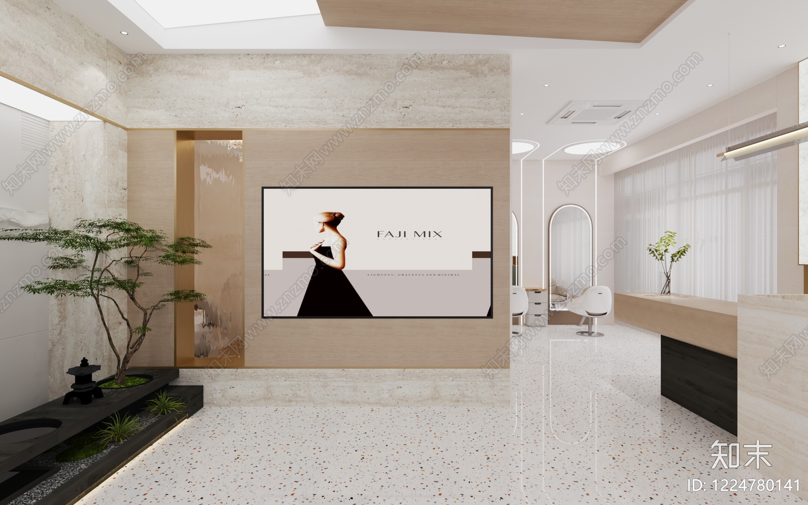 轻奢美发店3D模型渲染效果图