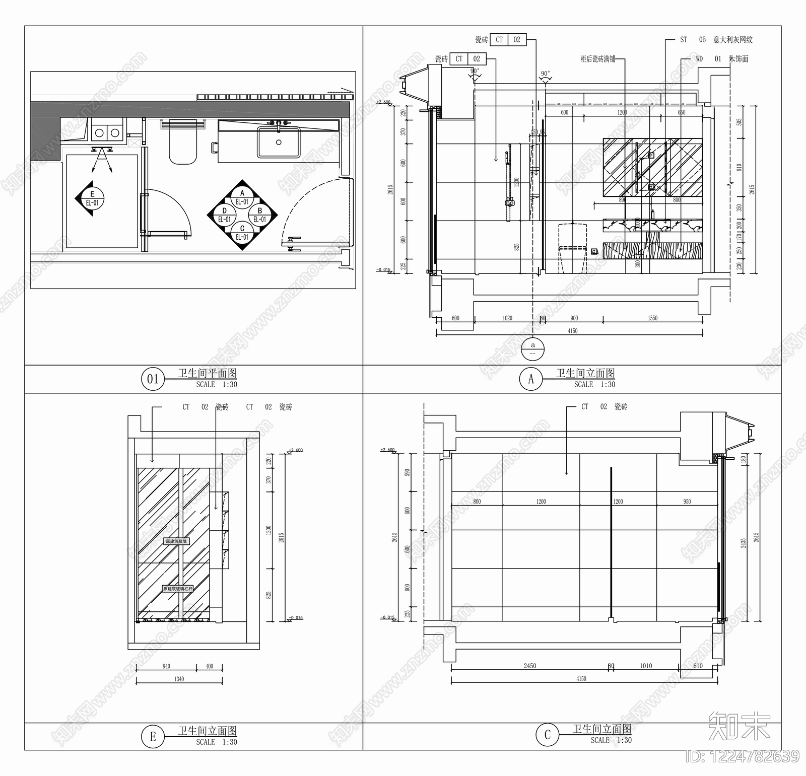 卫生间cad施工图下载【ID:1224782639】