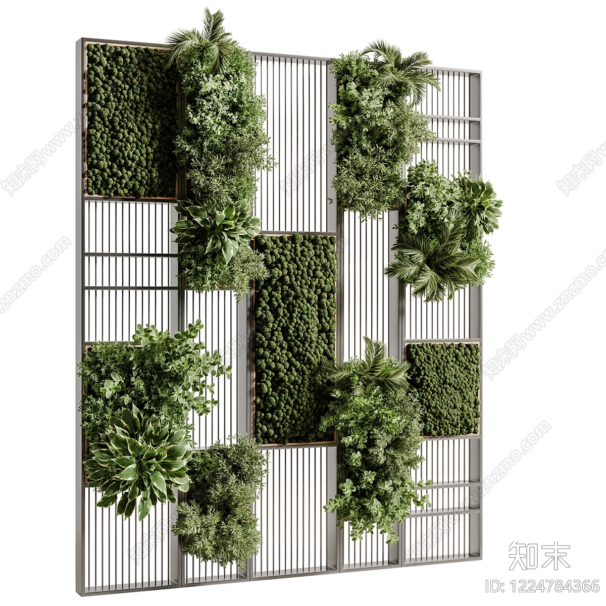 现代绿植墙3D模型渲染效果图