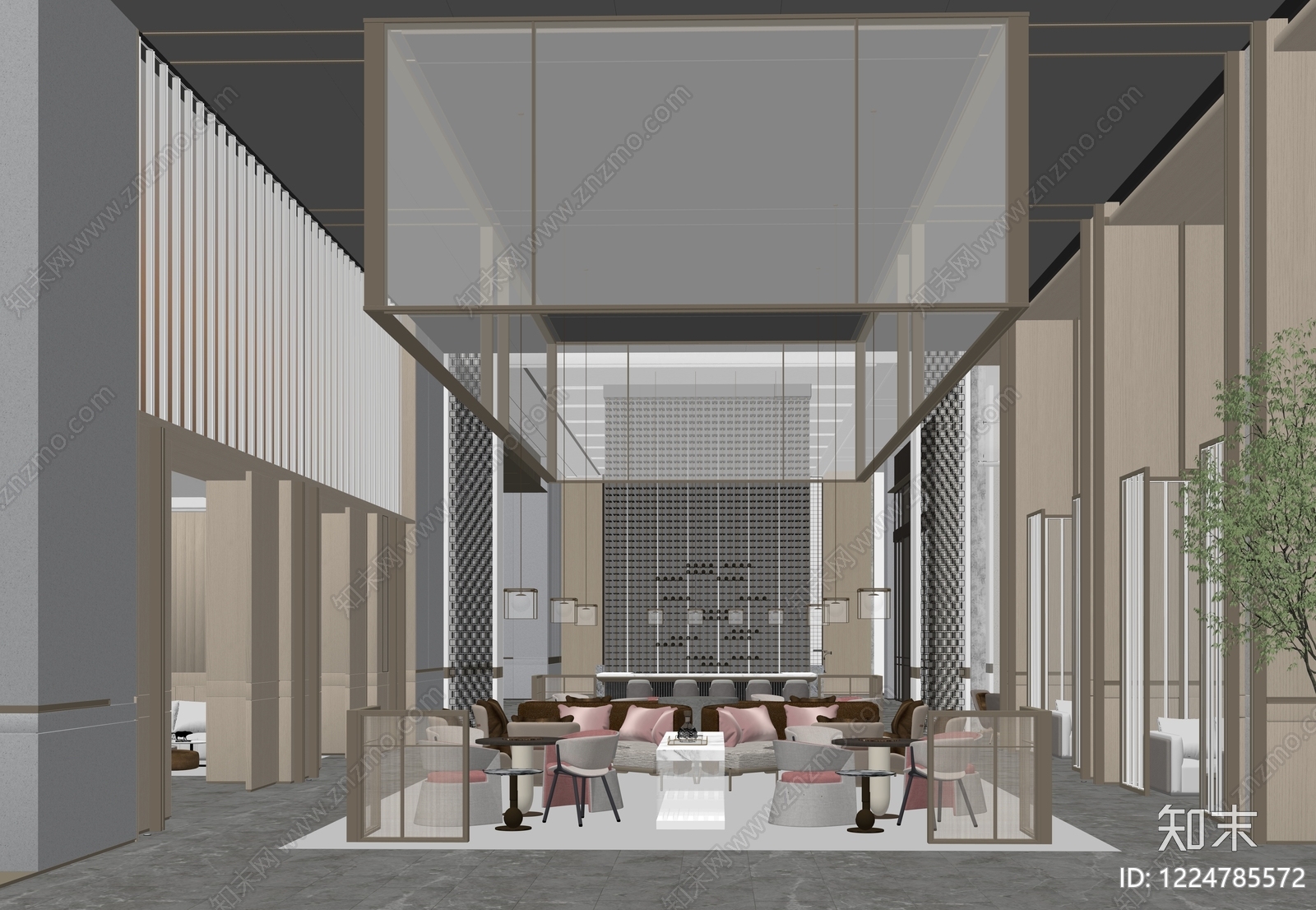 轻奢酒店大堂SU模型下载【ID:1224785572】