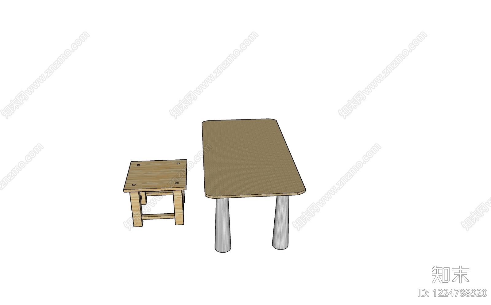 原木风休闲桌椅SU模型下载【ID:1224788920】