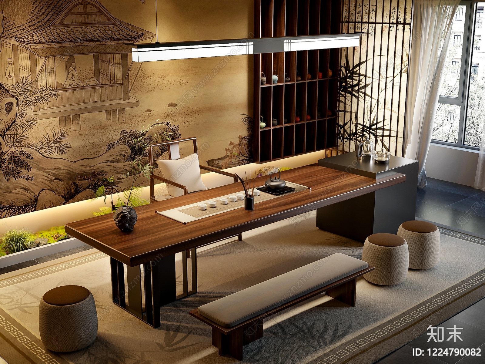 新中式茶桌椅3D模型下载【ID:1224790082】
