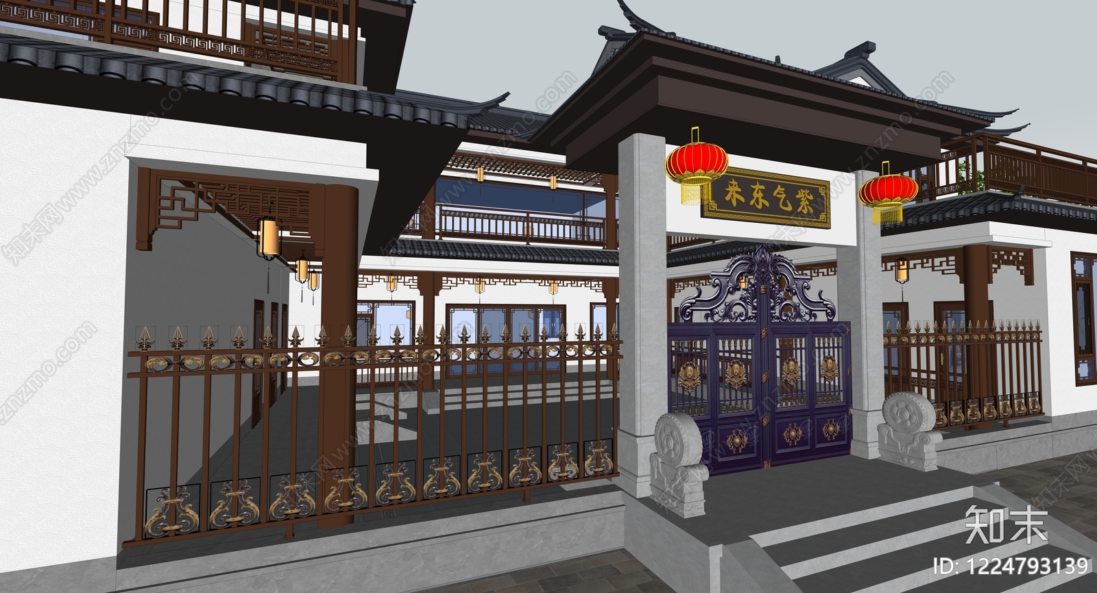 中式四合院SU模型下载【ID:1224793139】