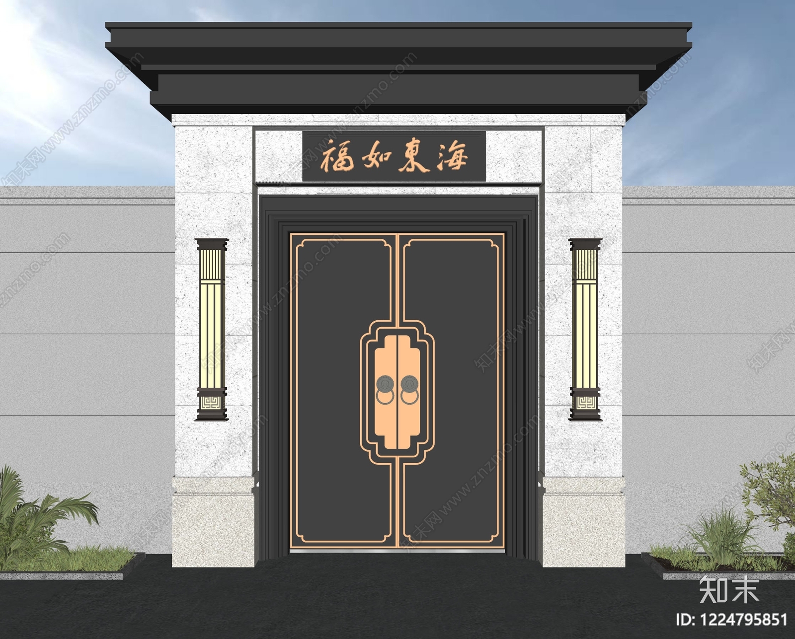 新中式庭院门SU模型下载【ID:1224795851】