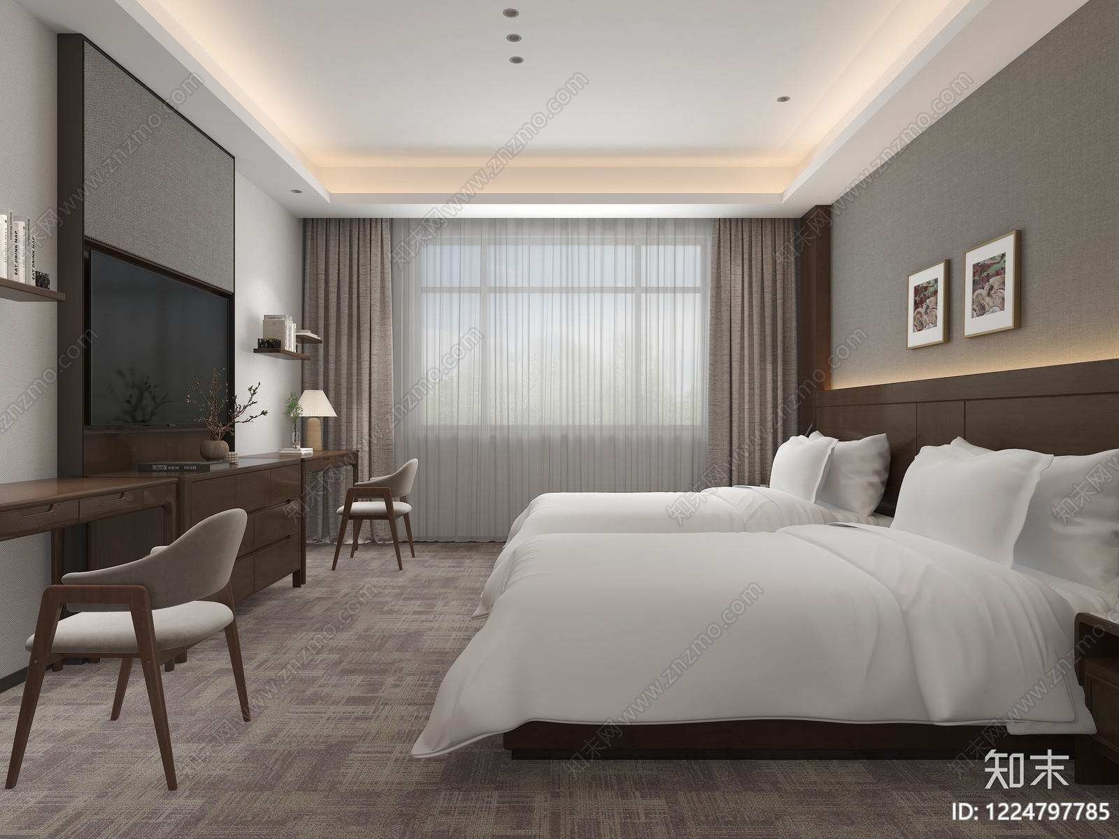 现代简约酒店客房3D模型下载【ID:1224797785】
