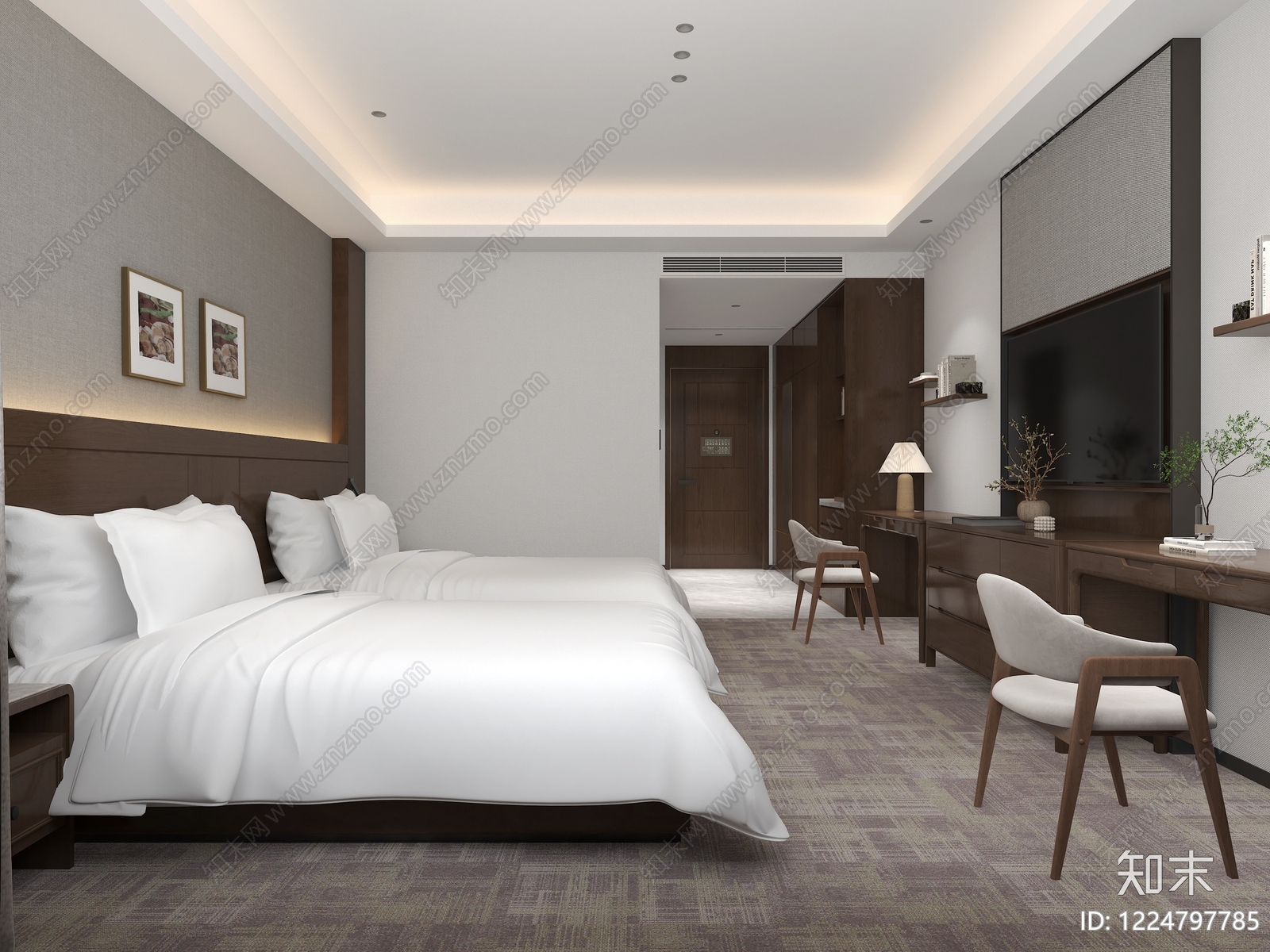 现代简约酒店客房3D模型下载【ID:1224797785】