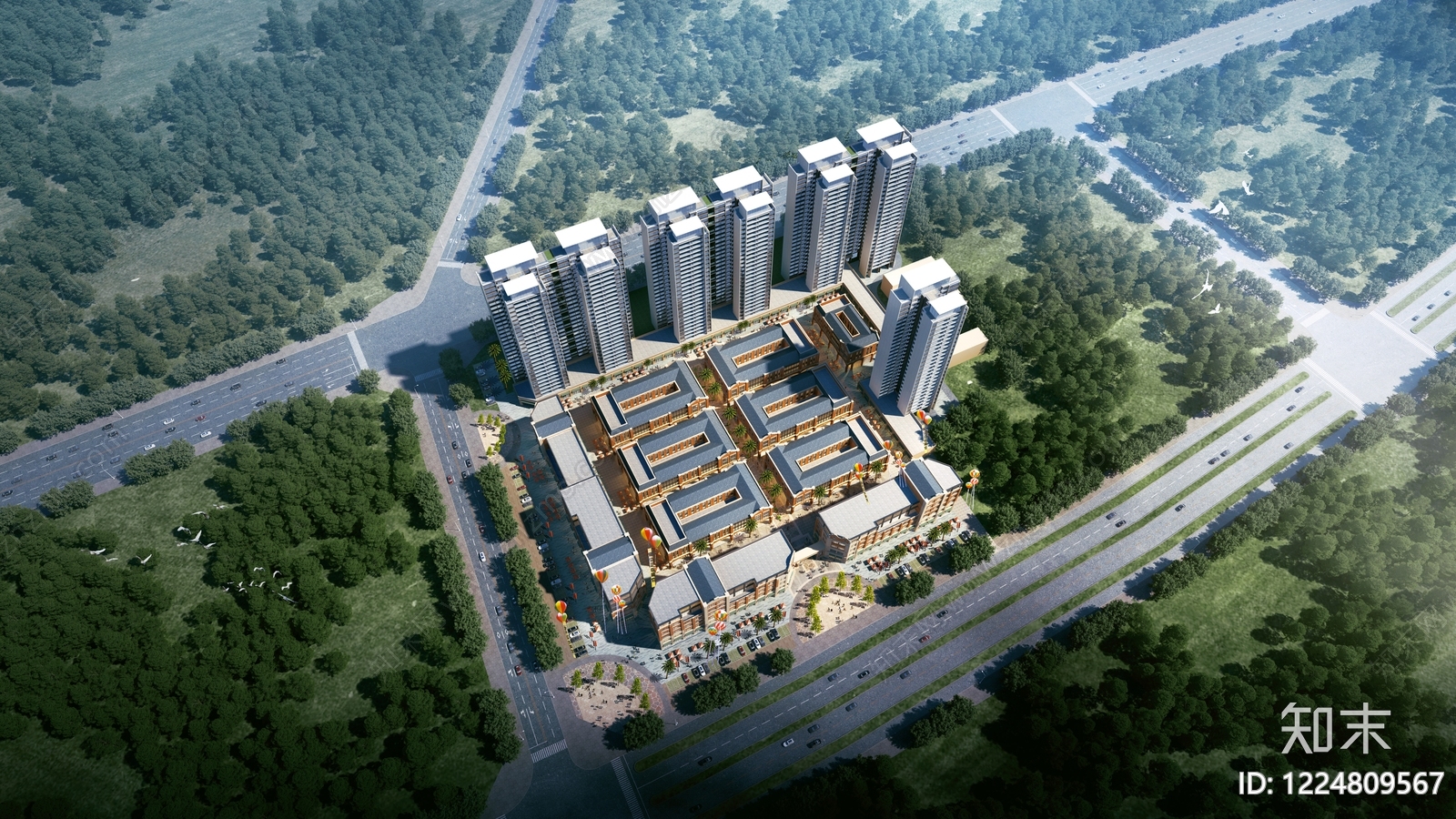 现代主义商业街3D模型下载【ID:1224809567】