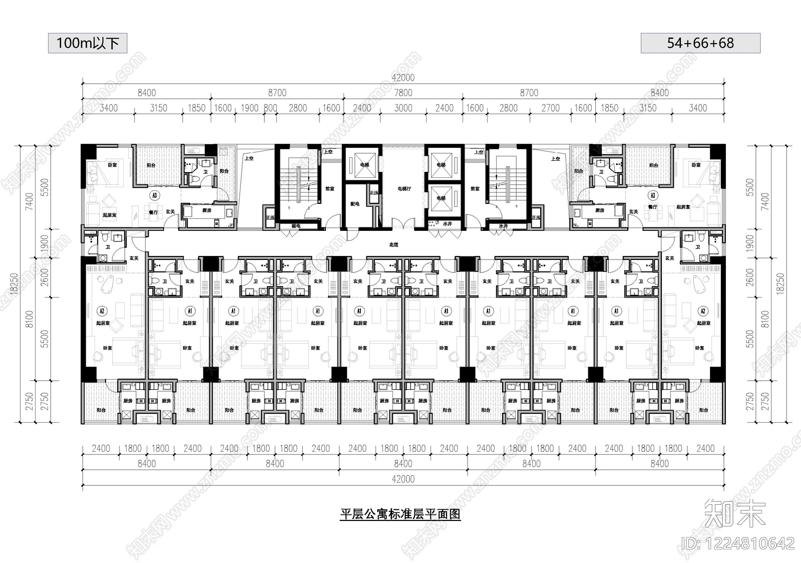 公寓建筑cad施工图下载【ID:1224810642】