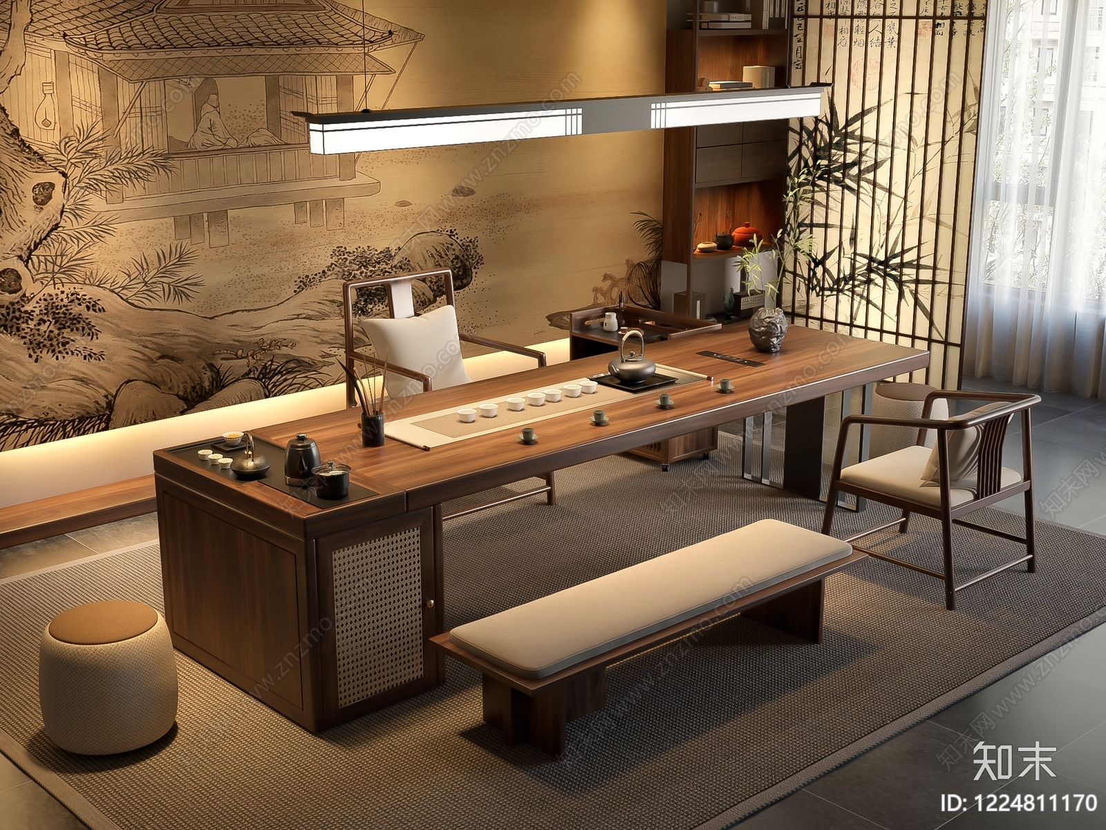新中式茶室3D模型下载【ID:1224811170】