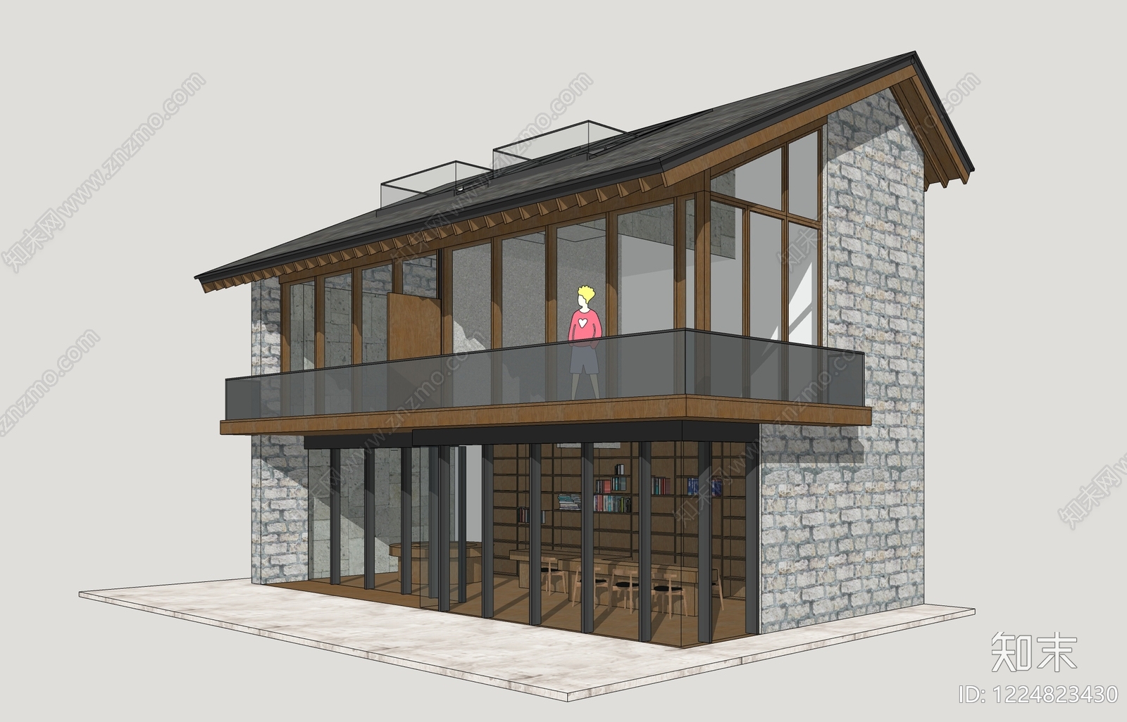 新中式图书馆建筑SU模型草图