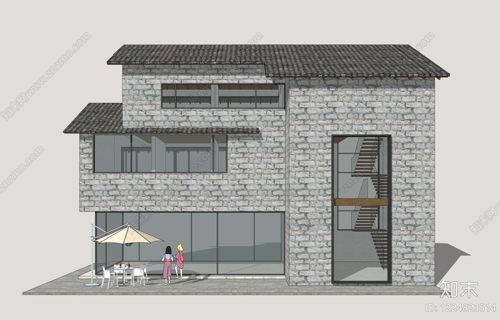 现代民宿建筑SU模型下载【ID:1224823514】