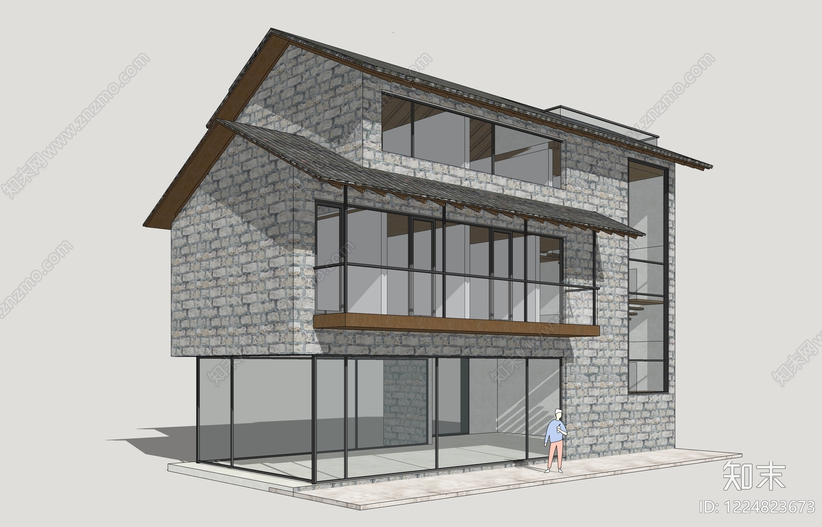 新中式民宿建筑SU模型草图