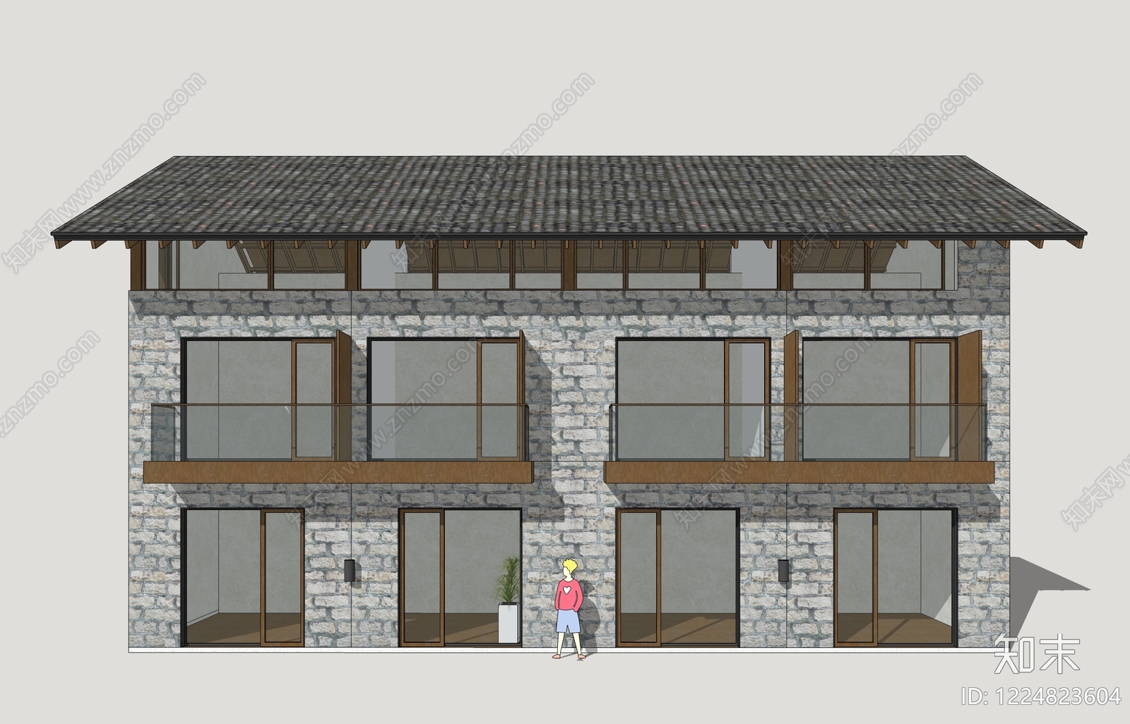 现代民宿建筑SU模型下载【ID:1224823604】
