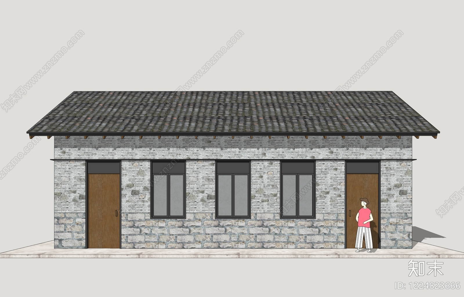 中式古建乡村民房SU模型下载【ID:1224823666】