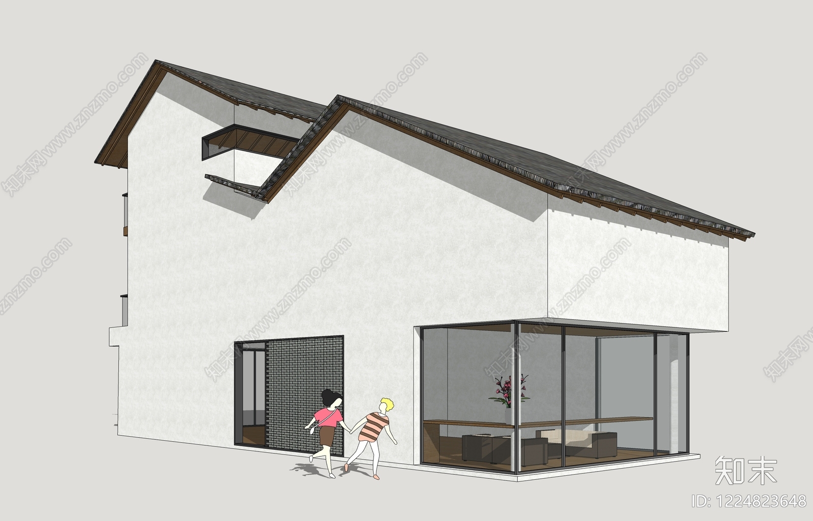 新中式民宿建筑SU模型草图