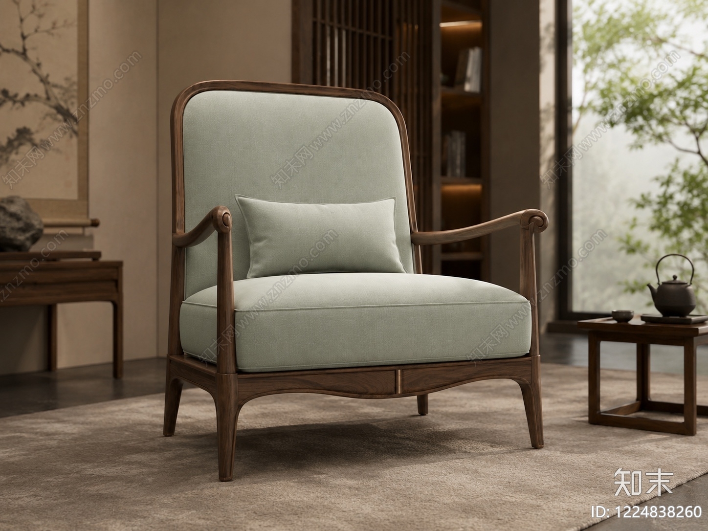 新中式单人沙发3D模型下载【ID:1224838260】