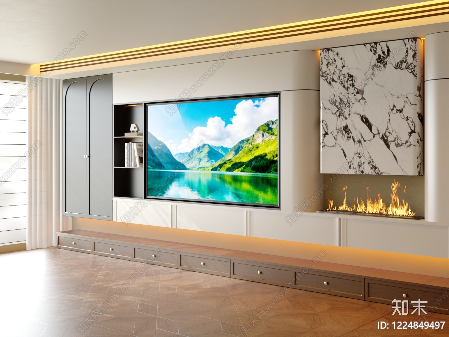 现代简约电视背景墙3D模型下载【ID:1224849497】