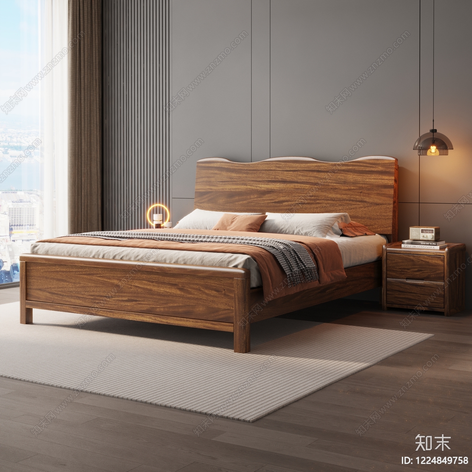 现代简约双人床3D模型下载【ID:1224849758】