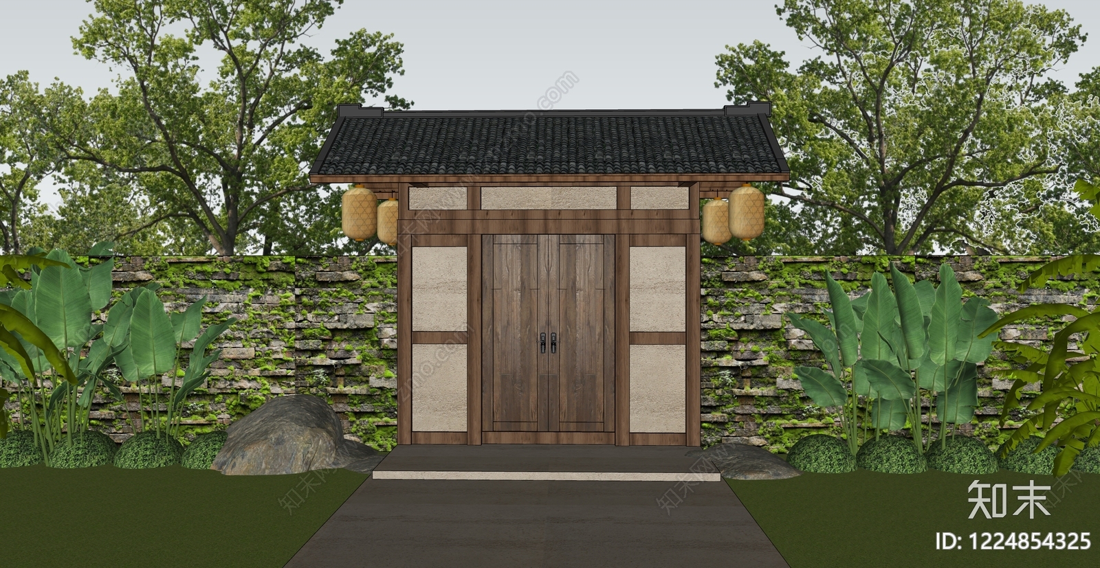 中式古建庭院门SU模型草图
