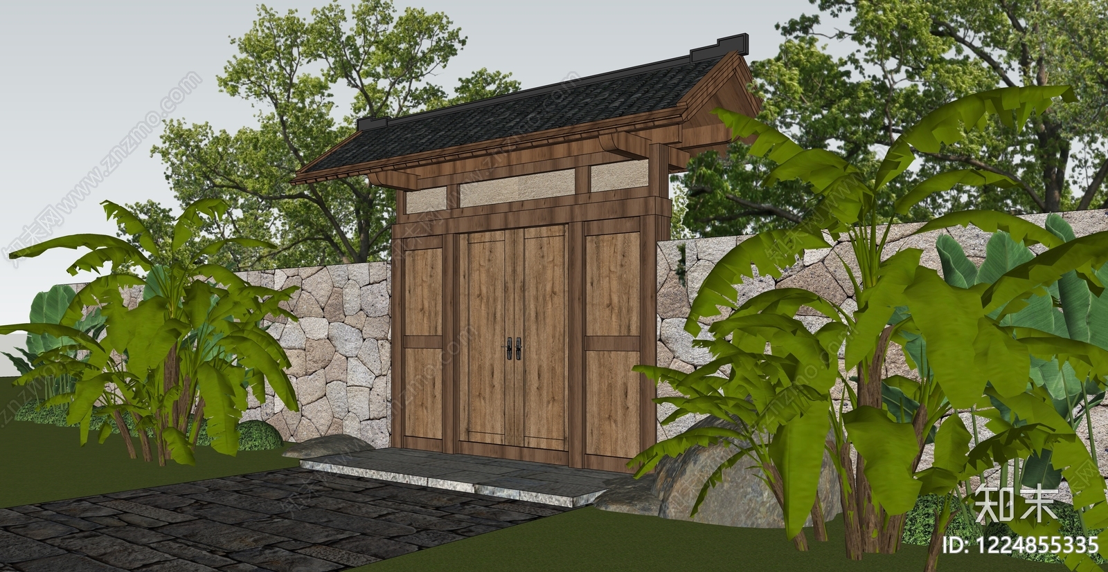 中式古建入口大门SU模型下载【ID:1224855335】