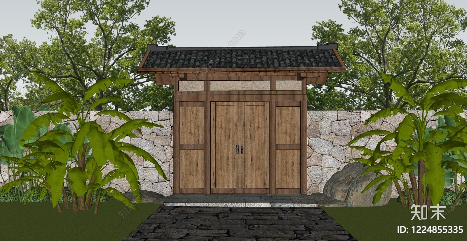 中式古建入口大门SU模型下载【ID:1224855335】