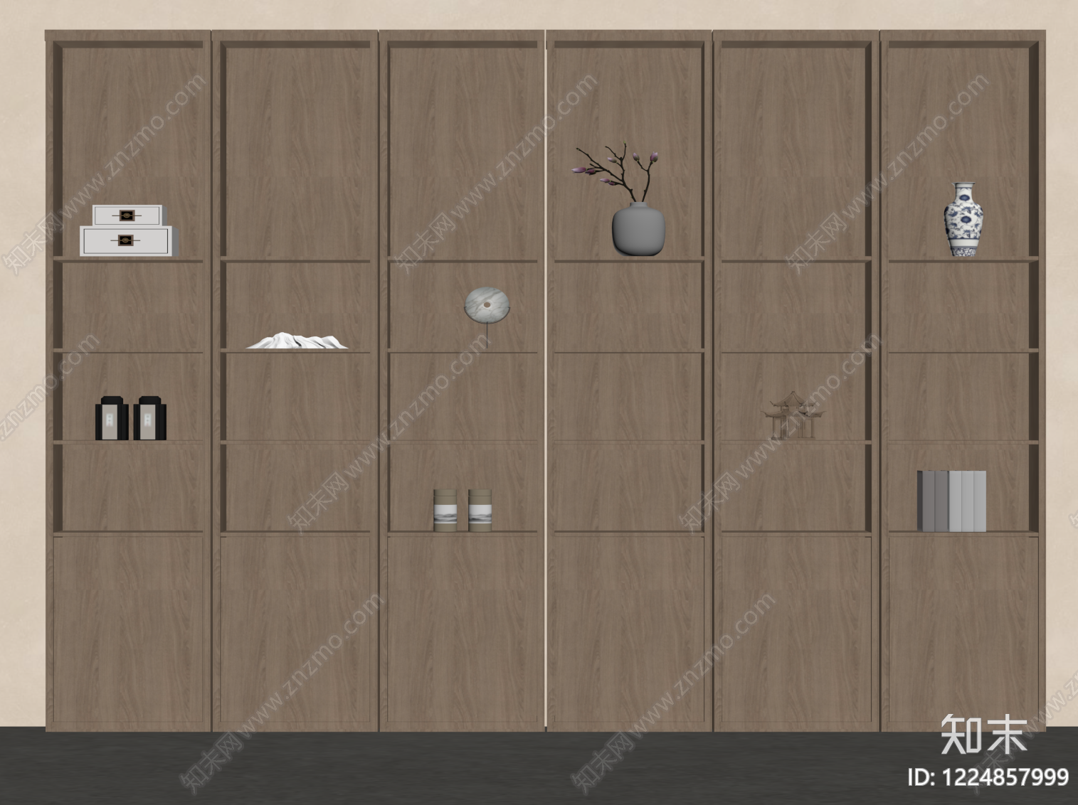 新中式书柜SU模型下载【ID:1224857999】